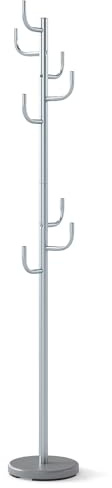 RELAX4LIFE Appendiabiti da Terra in Metallo con 8 Ganci (27x119/175cm(ØxA)) | Attaccapanni a Cactus con 2 Altezze Regolabili, Base Stabile per Ingresso, per Vestiti, Cappelli, Borse, Argento