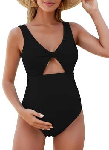 FEOYA Maternity Swimwear One-Piece Pregnancy Women Swimming Costume V-Neck Tie Knot Comfortable Stretchy Bikini for Beaches Sunbathing S-XL