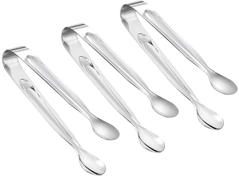 3 Pieces Ice Cube Tongs, Kitchen Tongs, 304 Stainless Steel Sugar Tongs Set, Salad Tongs, Pastry Tongs, Candy Clip, for Wedding, Bar, Party, Buffet, Barbecue, Picnic, Silver (11cm)