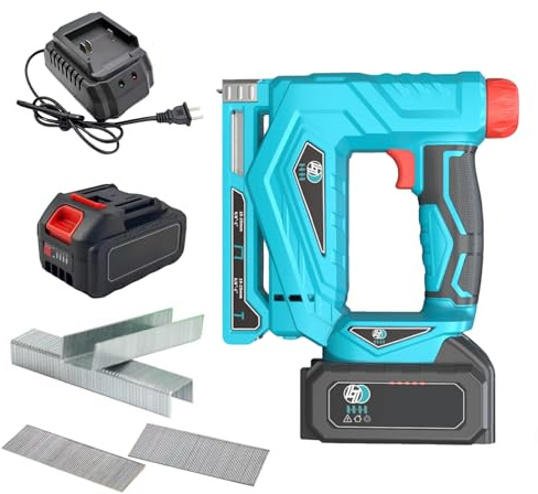 Cordless Brad Nailer, 2 in 1 Electric Stapler and Nail Gun with 1000 Nails and 1000 Staples, 2.0Ah Battery Cordless Staple Nail Gun for Upholstery, Carpentry, Woodworking Projects