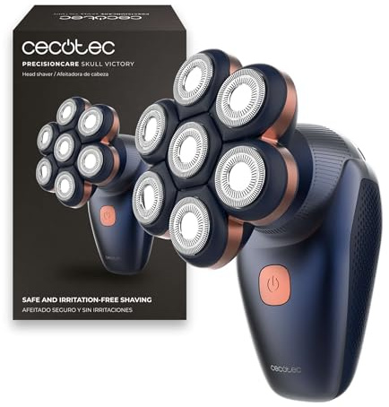 Cecotec Kopfrasierer PrecisionCare Skull Victory, 7 Scherköpfe, IPX7 | Abnehmbarer Magnetkopf, Nass- und Trockenrasur, 70 Min. Laufzeit, 2 Geschwindigkeiten, Digitalanzeige und USB-Ladung