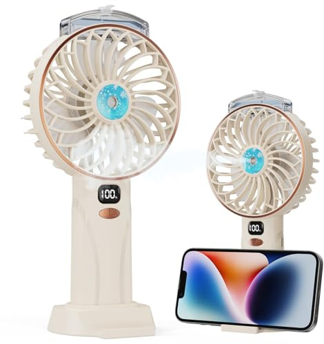 Fitabok Ventilador Manual Pequeño Ventilador Portátil con Niebla 25 ml,Recargable por USB-C,Ventilador de Bolsillo con 5 Velocidades,Indicador LED,Batería 4000 mAh,para Oficina, Exterior y Viajes