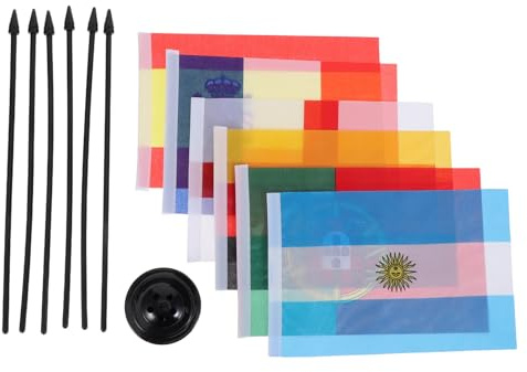 SUPVOX Juego de 6 Mini Banderas de País con Base Negra para Escritorio, Banderas de España, Francia, Inglaterra, Argentina, Alemania y Portugal, Soporte Estable, Decoración Reutilizable