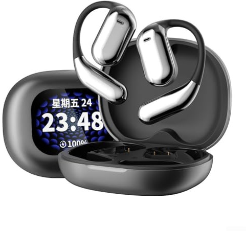 AI Übersetzungskopfhörer mit 144 Sprachen, OWS LCD-Display & HD-Klang, kabellose Earbuds für Reisen und Business, Grau(Black)