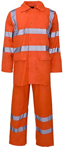 MyShoeStore Unisex Hi Vis Waterproof Rainsuit with Concealed Hood and Elasticated Waist, Orange, S