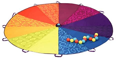 B. toys Play Arco Iris paracaídas con 15 Bolas de Colores – Tienda de Viento con 12 Asas – Juegos al Aire Libre para niños – 3 años + – Woo-Hue Parachute, Multicolor, Medium (Battat BX1590Z)
