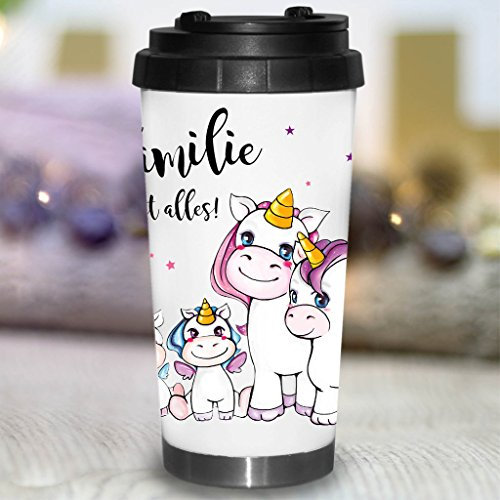 Wandtattoo Loft Thermobecher Familie ist alles mit Einhornfamilie/Becher To Go mit Einhörner