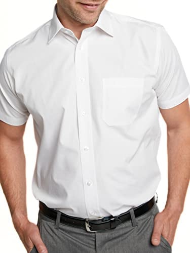 Double TWO Men's Short Sleeve Shirt Classic Fit Formal Non Iron Business Wedding Shirt