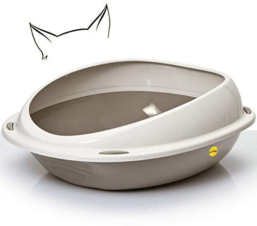 CAT CENTRE Grey Large Cat Open Litter Tray With Rim Kitten Pet Toilet Plastic Loo Pan Box Anti-Spillage Lowered Entry Step Rounded Corners Detachable Rim Easy Cleaning No Spilling