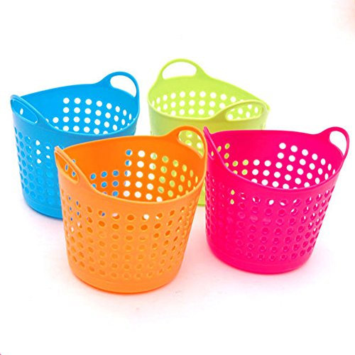 Gemini_mall® Pack of 4 Assorted Color Mini Debris Basket Storage Desktop Portable Pen Pencil Pot Makeup Brush Holder Multi-Purpose Desk Tidy Organizers (4pcs(Blue, Green, Orange, Pink))