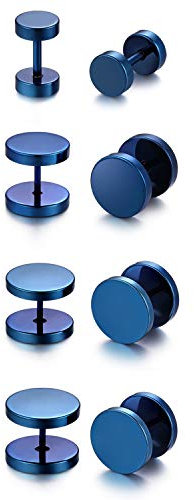 Flongo Männer Ohrstecker Frauen Ohrringe, 8 Stück 8~14mm Edelstahl Gestüt Stecker Ohrringe Ohrstecker Ohrhänger Blau Polished Taper Fake Plug Tunnel Ohrstecker Piercing Herren,Damen Set …