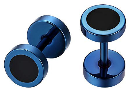 Flongo Acier Inoxydable Paires Clous d'oreilles Piercings Homme Femme Fashion Rond Simple Boucles d'oreilles 6/8/10/12MM Couleur Bleu