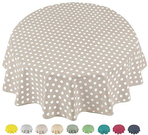 Wachstuch Tischdecke Abwaschbar Rund 140cm Punkte Beige Grau