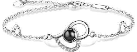 Damen Armband mit Herz Love Memories Zirkonia Projektion in 100 Sprachen Ich Liebe Dich 925 Sterling Silber Armband Damen und Mädchen