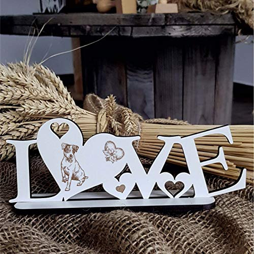 Deko Aufsteller LOVE mit Herzen und Hunde Motiv « JACK RUSSELL TERRIER » Größe ca. 20 x 8 cm - Dekoration Schild Home Accessoires - Liebe Herz Hund Hunderasse