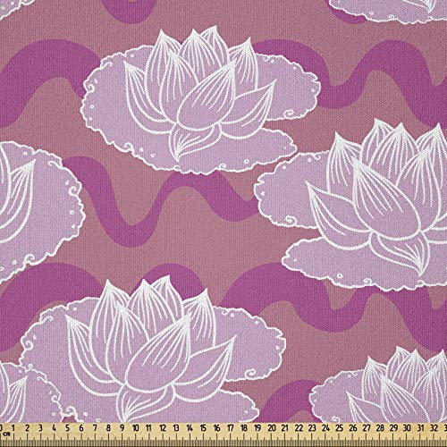 ABAKUHAUS Lotus Microfaser Stoff als Meterware, Asiatische Folklore Blumen, Deko Basteln Polsterstoff Textilien, 2M (230x200cm), Hellrosa Korallenrot Rosa