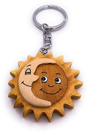 H-Customs Sonne mit Mond Holz Edel Handmade Schlüsselanhänger Anhänger
