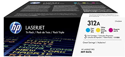 HP CF440AM 312A Original LaserJet Toner Cartridges, Cyan/Magenta/Yellow, Pack of 3