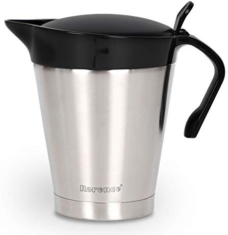 Rorence 950 ml Edelstahl Thermo Sauciere mit Klappdeckel, Doppelt Isoliert Soßenkanne/Saucenkrug/Thermosoße Topf für Abendessen Partys