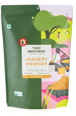 Two Brothers India Farms Certified Glyphosate Free Sugarcane Jaggery Powder(500g) Natural Sweetener|Refined Sugar Alternative | Hand-Crushed Natural Jaggery Powder | Pure Chemical-Free Crushed Gud