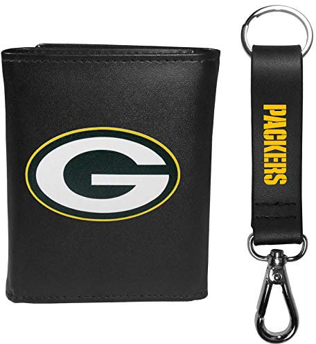 Siskiyou Sports NFL Green Bay Packers Herren-Geldbörse und Schlüsselanhänger, Leder, dreifach gefaltet, Schwarz, Einheitsgröße
