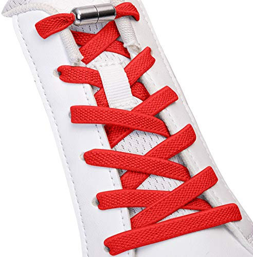 SULPO Cordones elásticos de goma sin atar, planos, con cierre de rosca, rojo, Einheitsgröße