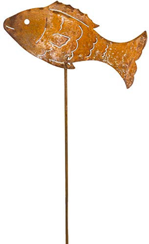 B2S BACK2SEASON Fisch am Stab Stecker Edelrost Metall Teich-Deko Garten Beetstecker Gartenstecker Made in Europa H=57 cm
