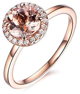 KnBoB Ring Rosegold Damen Echt Vier Klaue Brillant Rosa Morganit 1.03ct mit Weiß Diamant Ring Größe 58 (18.5)