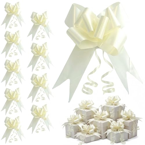 60pcs Ivory 50mm/5cm Large Ribbon Pull Bows for Party Wall, Gift Wraps, Christmas Trees, Wedding, Birthday Hampers Decoration Florist Pullbows