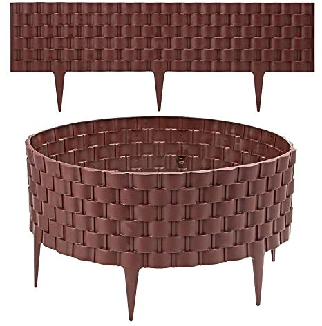 Taylor & Brown Set of 4 Decorative Brown Garden Fencing Faux Rattan Effect Plastic Edging Lawn Plant Border Flowerbed Patio Driveway Weaved Rattan Effect | Covers a 2.38m long edging