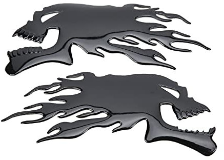 KIMISS 2 Pezzi Adesivo per Serbatoio del Carburante 3D Decorazioni per Decalcomanie con Teschio di Fiamma Universale per Moto(B（Nero）)