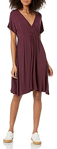 Amazon Essentials Women's Surplice Dress (Available in Plus Size), Burgundy, M