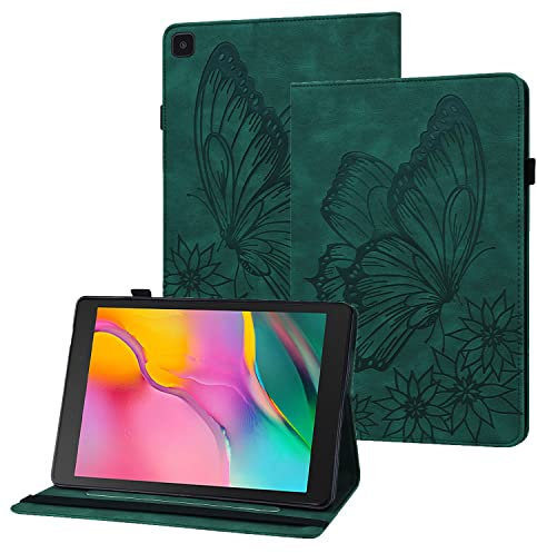 Rostsant Coque Samsung Tab A8 2019= Papillon en Relief Etui en Cuir PU Portefeuille Porte-Stylo Tablette Housse de Protection pour Samsung Galaxy Tab A8 2019 8.0 Pouces SM-T290/SM-T295 - Vert Foncé