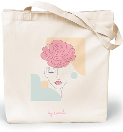 Loxato Jutebeutel Bedruckt - Stofftasche Baumwolle - Einkaufstasche Damen | Stoffbeutel, Baumwolltasche 100%, Canvas-Stoff 220 g/m2, Lange Henkel 70cm, Tragetasche, Einkaufsbeutel