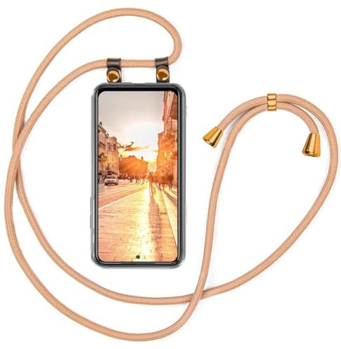 moex Handykette für Xiaomi Redmi Note 10/Note 10S Hülle mit Band abnehmbar, Handyhülle mit Kette zum Umhängen, Handyband Kordel Umhängehülle, Necklace Handy Umhängeband, Gold