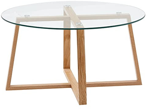 KADIMA DESIGN Couchtisch Eiche, Modern, Transparente Glasplatte, Überkreuztes Gestell