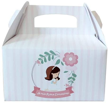 12 x Box scatoline Bellissime scatole porta dolci, gadget, confetti, caramelle cotillon o dolcetti regalini fine festa per bambini fai da te (prima comunione floral rosa)