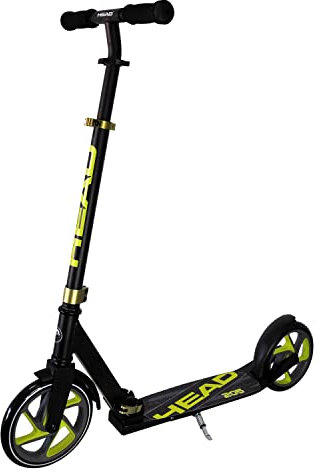 HEAD - Aluminium Scooter inkl. Hinterradbremse I Kickscooter I klappbar I Tretroller I Cityroller I höhenverstellbar I Kinder- & Erwachsenen-Scooter I inkl. Ständer - Schwarz/Neongrün
