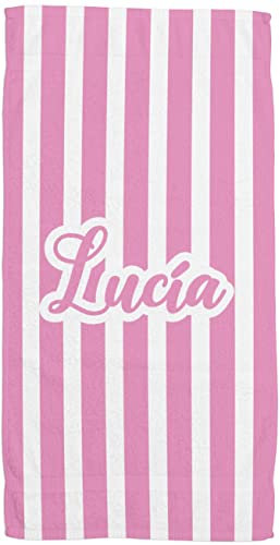 ZPUBLI+ Toallas de Playa o Ducha Personalizadas con tu Nombre. Toallas para Camping, para Piscina, Toalla para baño (Rayas Rosas)