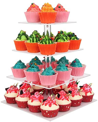 Tumtanm Alzata quadrata per cupcake a 4 livelli, per feste, matrimoni, feste di compleanno