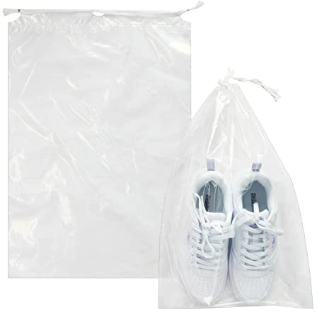 Belinlen 100 Pack 12x18 inch Plastic Drawstring Bags Transparent Shoe Bags