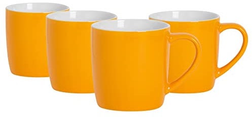 Argon Tableware Coloured Coffee Mugs - Yellow - 350ml - Pack of 4 - Gloss Ceramic Stoneware Tea Mugs Latte Cappuccino Cups Hot Chocolate Cups Colourful Mug Set with Handle