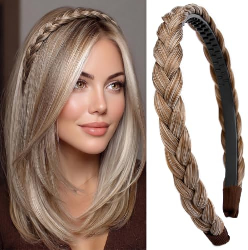 BOBIYA Stirnband Kunsthaar geflochten mit Zähnen Haarband Accessoires für Frauen Mädchen (Karamellblond)