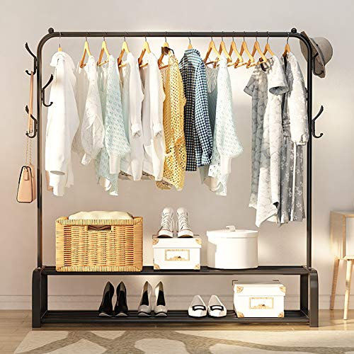 Vinteky Portant Porte-vêtement Autoportant Penderie à vêtements Tringle Meuble Métal Porte-Manteau étagère pour Chaussures Rangement Cintre Chambre Vêtements (une tige, noir)