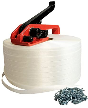 TECPLAST Kit 1 Feuillard de cerclage fil à fil KFF1 19 mm x 600 m + 250 boucles OFFERTES + 1 tendeur - Résistance 550kg