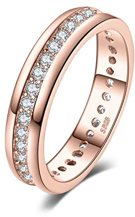JewelryPalace Anelli Donna Argento 925, Fedine Fidanzamento in Oro Rosa, Diamante Simulato Zirconi Anniversario Matrimonio Promessa Sposa Bande Eternità Canale Set, Gioielli 22