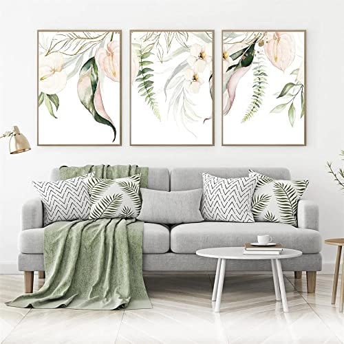 Sarah Duke 3er Premium Poster Set, Botanik grün Blätter Blumen Wandbilder, Aesthetic Bilder Kunstdruck, Ohne Rahmen Leinwandbilder, Bilder Wohnzimmer Schlafzimmer (50x70cm)