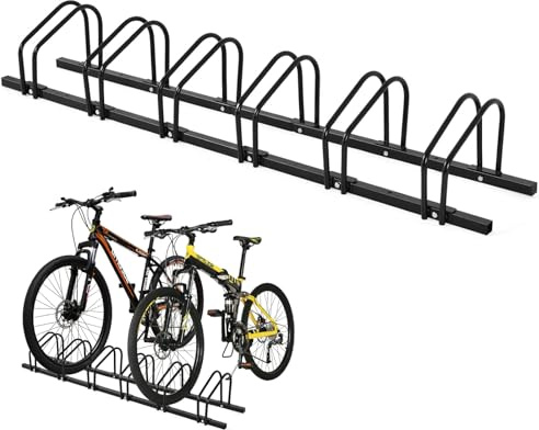 SPOTRAVEL 4/6 Bicycle Rack (Black-6 Bike) | Floor Wall Mount Bike Parking Stand, Cycling Storage Locking Stands for Garden, School, Parking Lot and Garage
