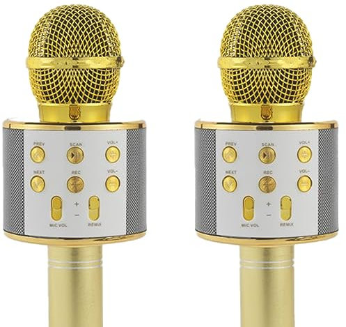 Intempo EE7507WHTSTKEU7 Set aus 2 kabellosen Karaoke-Mikrofonen- 25M kabellose Reichweite, 11 Stunden Laufzeit, Koppeln und Spielen, wiederaufladbare Batterie, USB-Ladekabel enthalten, Weiß/Gold.