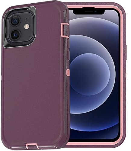 YmhxcY iPhone 12/12 Pro Case - Heavy Duty Protection, Shockproof, Dust-Proof, Drop Proof, 3-Layer Durable - Wine Red/Rose Pink